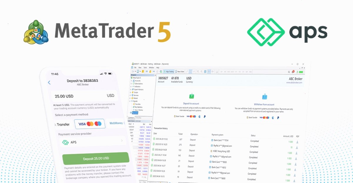 支付服务提供商APS加入MetaTrader 5的内置支付系统